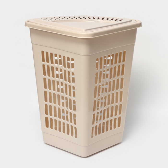 Корзина для белья угловая с крышкой, 45 л, 37&times;50&times;56 см, цвет слоновая кость