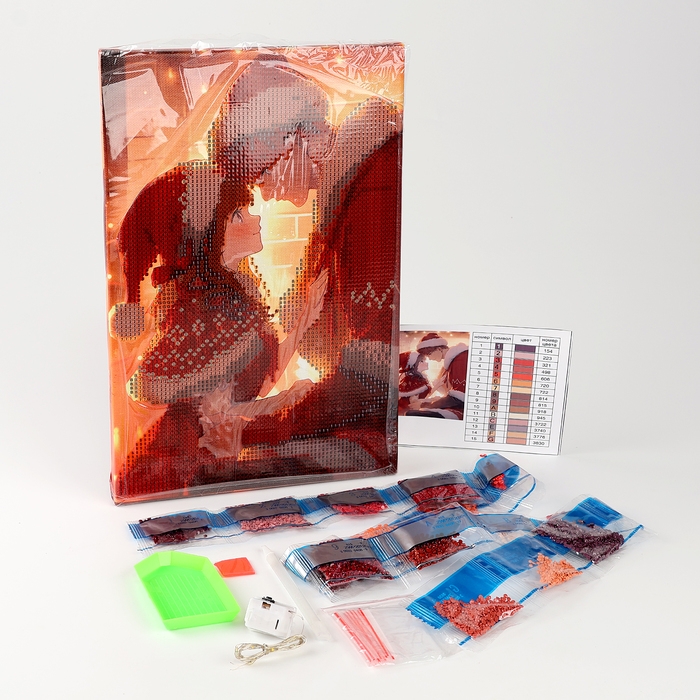 Алмазная мозаика на новый год с частичным заполнением на подрамнике «Влюбленная пара», 20 х 30 см, с гирляндой, новогодний набор для творчества Алмазная мозаика на новый год с частичным заполнением на подрамнике «Влюбленная пара», 20 х 30 см, с гирляндой, новогодний набор для творчества