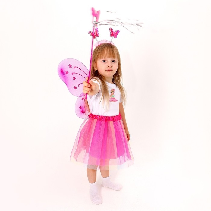 Карнавальный набор &laquo;Сказочная фея&raquo;: футболка, юбка, ободок, крылья, жезл, рост 110&ndash;116 см