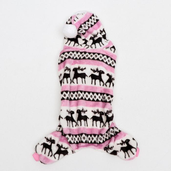 Комбинезон "Олени" с капюшоном, размер S  (ДС 25 см, ОГ 35 см, ОШ 25 см), розовый