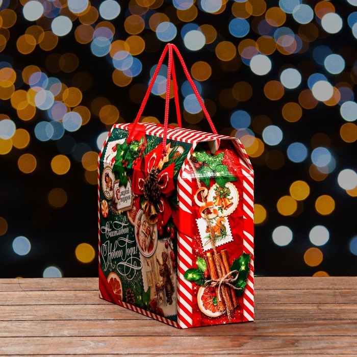 Коробка подарочная складная "Изумрудный Винтаж" 23 х 10 х 22 см. Новый год