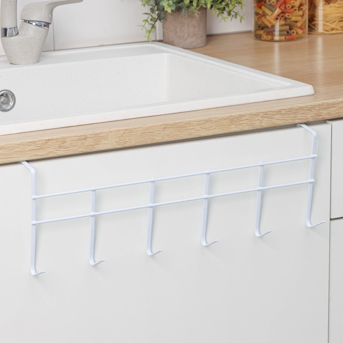 Вешалка на дверь на 6 крючков Доляна &laquo;Моно&raquo;, 44&times;9&times;15 см, цвет белый