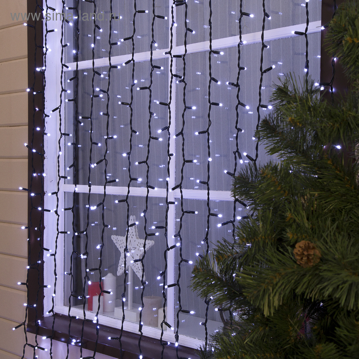 Гирлянда &laquo;Занавес&raquo; 2 х 6 м , IP65, УМС, тёмная каучуковая нить, 1440 LED, свечение белое, 220 В
