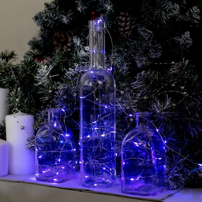 Гирлянда «Нить» 5 м роса, IP20, серебристая нить, 50 LED, батарейки CR2032х2 (в комплекте), свечение фиолетовое Гирлянда «Нить» 5 м роса, IP20, серебристая нить, 50 LED, батарейки CR2032х2 (в комплекте), свечение фиолетовое