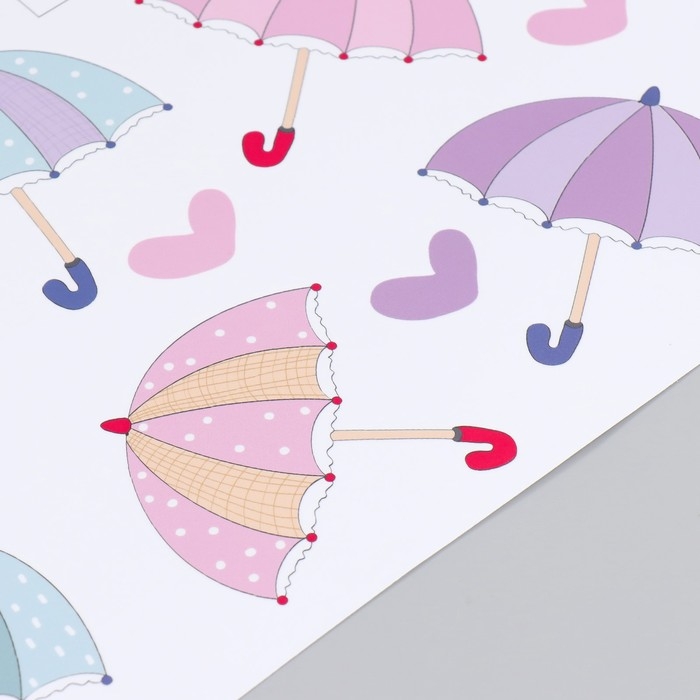 Наклейка пластик интерьерная цветная "Зонтики и сердечки" 30х90 см
