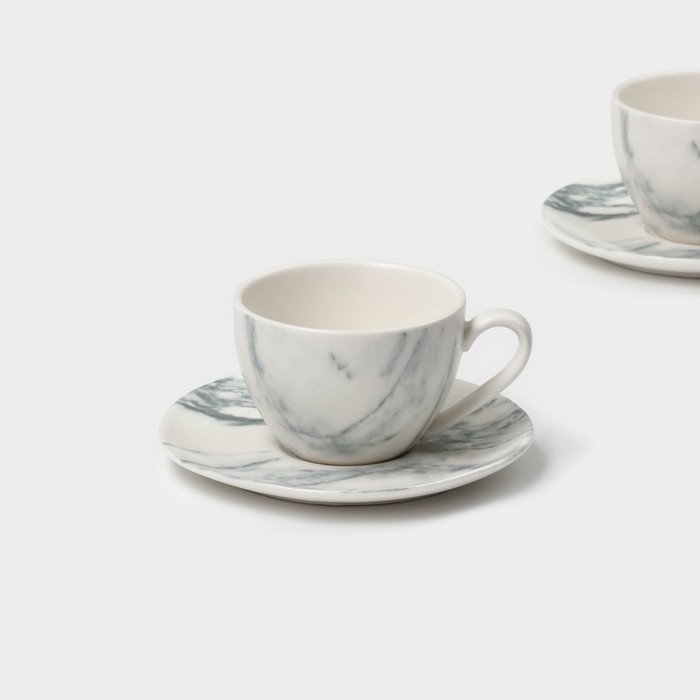 Набор чайный фарфоровый Magistro Real Marble, 4 предмета: 2 чашки 150 мл, 2 блюдца d=12,5 см Набор чайный фарфоровый Magistro Real Marble, 4 предмета: 2 чашки 150 мл, 2 блюдца d=12,5 см