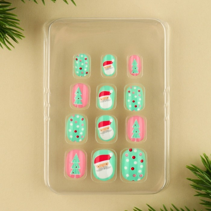 Детские накладные ногти на новый год &laquo;Счастливый Новый Год&raquo;, 12 шт