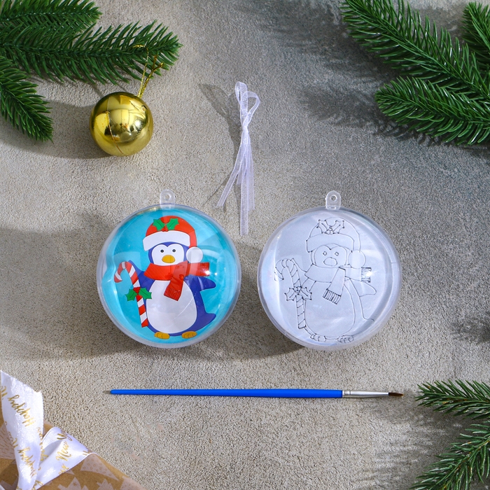 Ёлочное украшение под раскраску «Пингвин» размер: 8 см; 2 шт., кисть Ёлочное украшение под раскраску «Пингвин» размер: 8 см; 2 шт., кисть