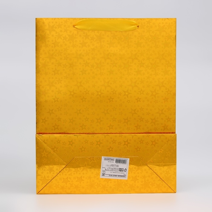 Пакет подарочный, фольгированный, упаковка, с окном, Пакет подарочный, фольгированный, упаковка, с окном, "Золотой", M 32 х 25,5 х 11 см