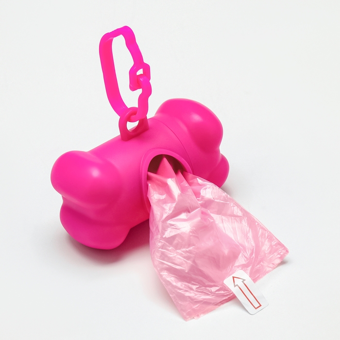 Контейнер-косточка с мешками для уборки (рулон 15 пакетов 29х21 см), розовый Контейнер-косточка с мешками для уборки (рулон 15 пакетов 29х21 см), розовый