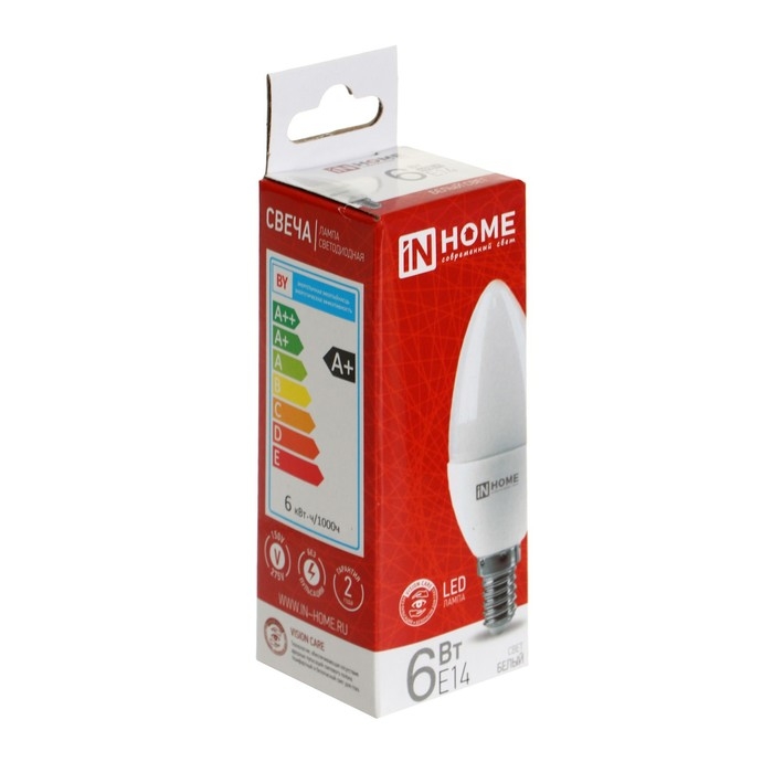 Лампа светодиодная IN HOME LED-СВЕЧА-VC, Е14, 6 Вт, 230 В, 4000 К, 570 Лм Лампа светодиодная IN HOME LED-СВЕЧА-VC, Е14, 6 Вт, 230 В, 4000 К, 570 Лм