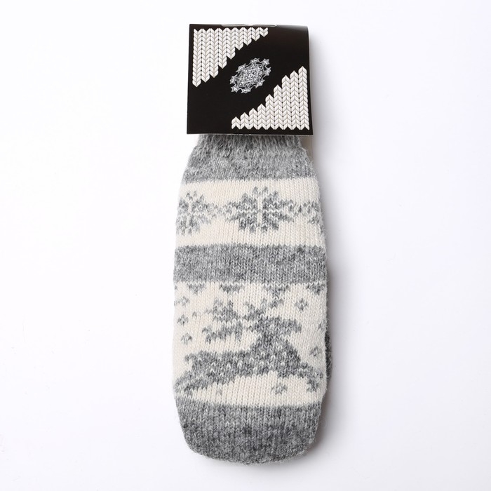 Новый год. Варежки женские шерстяные, цвет серый/белый, размер 20-22 Новый год. Варежки женские шерстяные, цвет серый/белый, размер 20-22