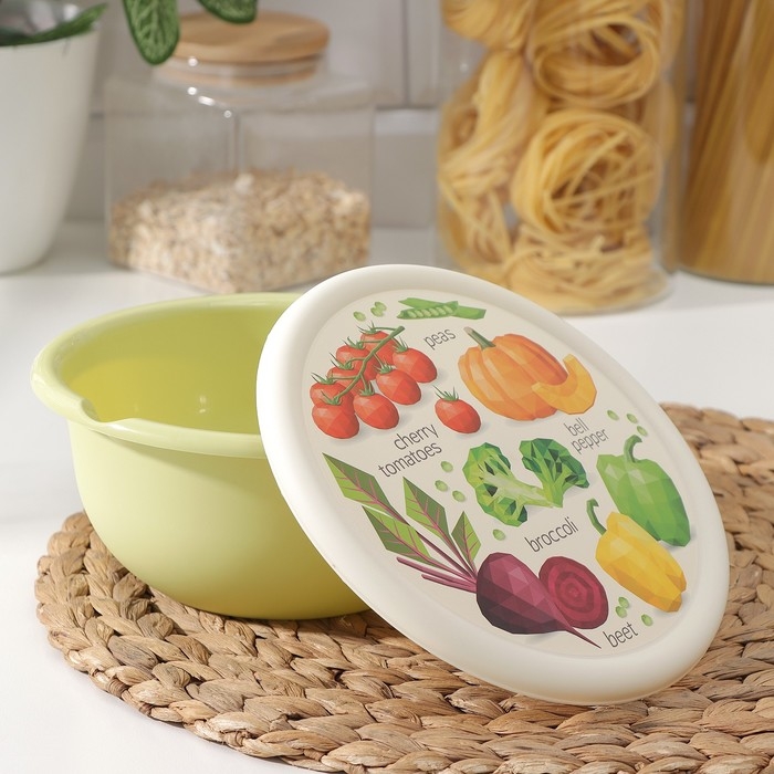 Миска с крышкой, 1,2 л, d=18 см, h=8 см, с декором, цвет салатовый Миска с крышкой, 1,2 л, d=18 см, h=8 см, с декором, цвет салатовый