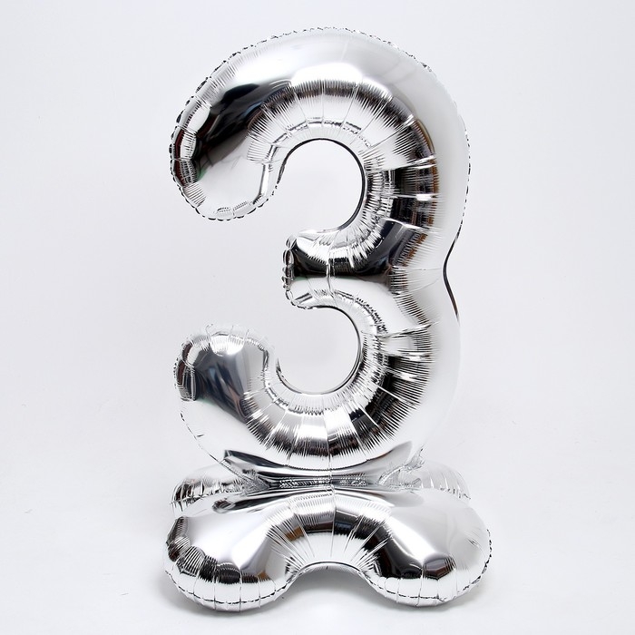Шар фольгированный 50" &laquo;Цифра 3&raquo;, на подставке, серебро