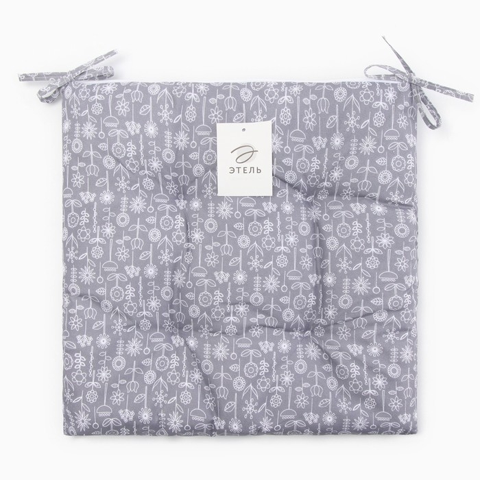 Сидушка на стул Этель "Цветы" цв. grey, 40х40 см, 100% п/э
