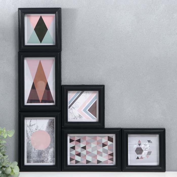 Фоторамка на 6 фото 10х10, 10х15 см Фоторамка на 6 фото 10х10, 10х15 см "Коллаж" чёрная набор 6 шт 25х33,5х8 см