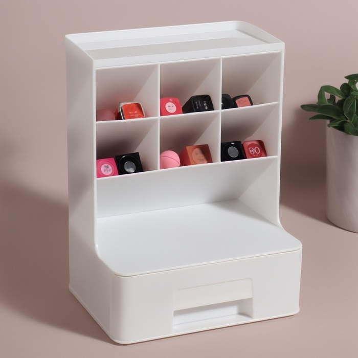 Органайзер для хранения, 6 секции, 1 ящик, 24 × 14 × 18 см, цвет белый Органайзер для хранения, 6 секции, 1 ящик, 24 × 14 × 18 см, цвет белый