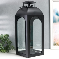 Подсвечник металл "Фонарь купольный" чёрный набор 2 шт 14,5х14,5х35 см 47х18х19 см