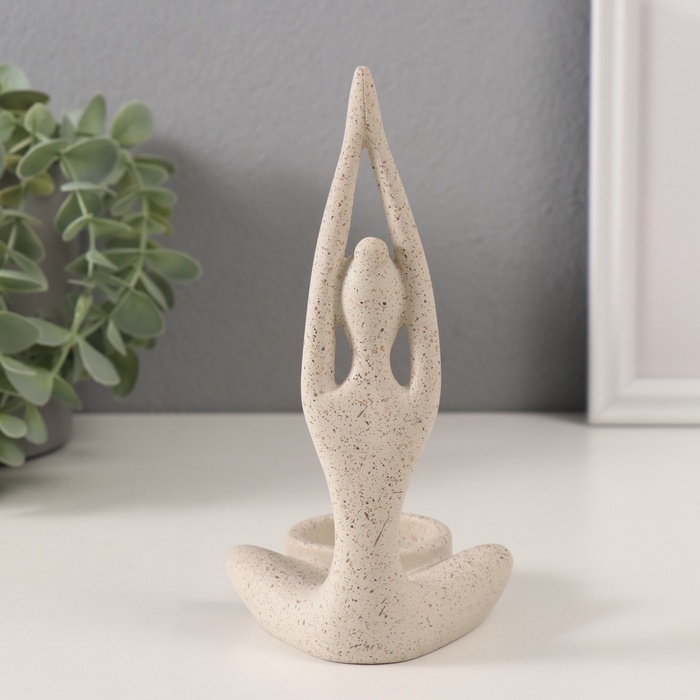 Подсвечник полистоун на 1 свечу "Приветствие солнцу" белый в крапинку 8,7х8,7х16,5 см