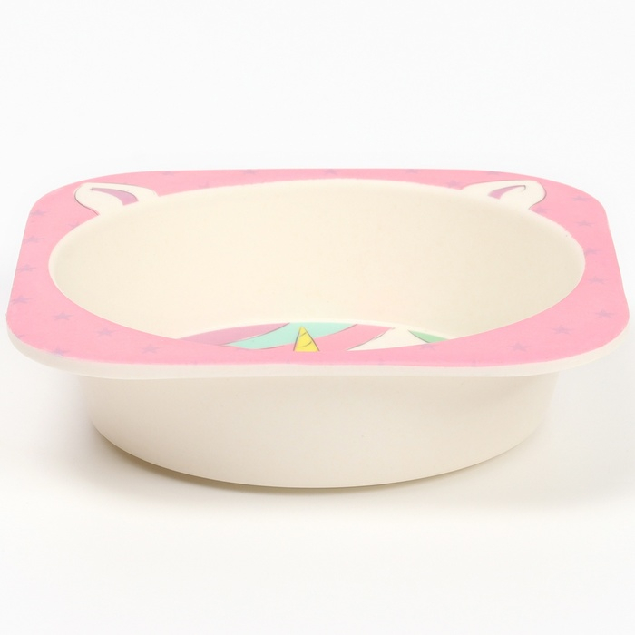 Набор бамбуковой посуды &laquo;Единорожка&raquo;, тарелка, миска, стакан, приборы, 5 предметов