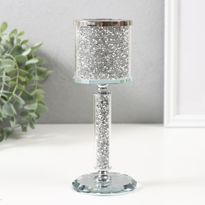 Подсвечник стекло на 1 свечу d=4,5 Подсвечник стекло на 1 свечу d=4,5 "Орлеан"серебро 7х7х18 см