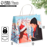 Пакет подарочный новогодний крафтовый &laquo;Согревайся&raquo;, 25 х 22 х 12 см, Новый год