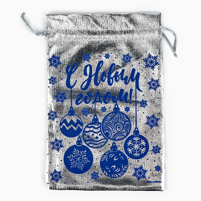 Мешочек подарочный парча &laquo;Новогодние игрушки&raquo;, серебро, 16 х 24 см , Новый год