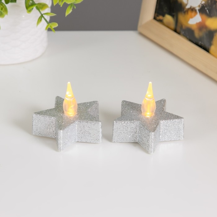 Ночник "Звезда свеча" LED 1Вт от батареек 3хLR44 серебро 5х5х2см, (набор2 шт ). RISALUX