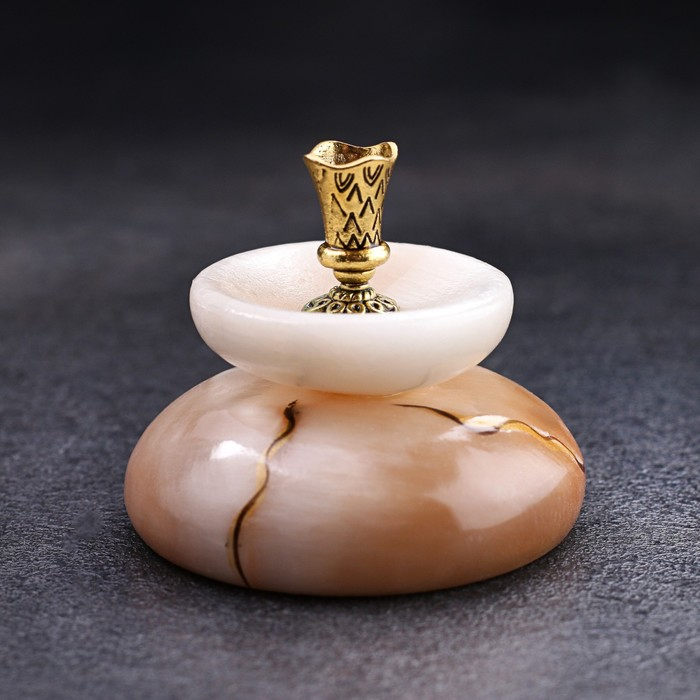 Подсвечник "Церковный №1", круглый с чашкой, 4х5,5 см, селенит, микс