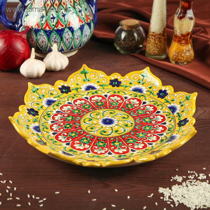 Ляган Риштанская Керамика Ляган Риштанская Керамика "Цветы", 31 см, жёлтый микс, рифлённый