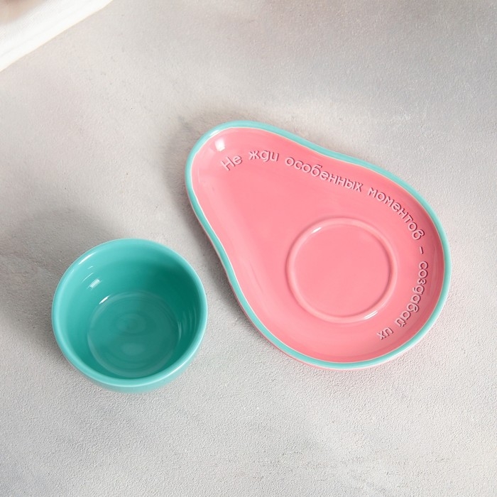 Чайная пара керамическая &laquo;Моменты &raquo;, кружка 100 мл, блюдце 14х10 см, цвет голубой