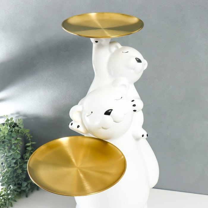 Сувенир полистоун подставка "Белый мишка с медвежонком на плечах" 76х32х32 см