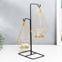 Подсвечник металл, стекло на 2 свечи "Пирамида в треугольнике" чёрный 36х11х15 см Подсвечник металл, стекло на 2 свечи "Пирамида в треугольнике" чёрный 36х11х15 см