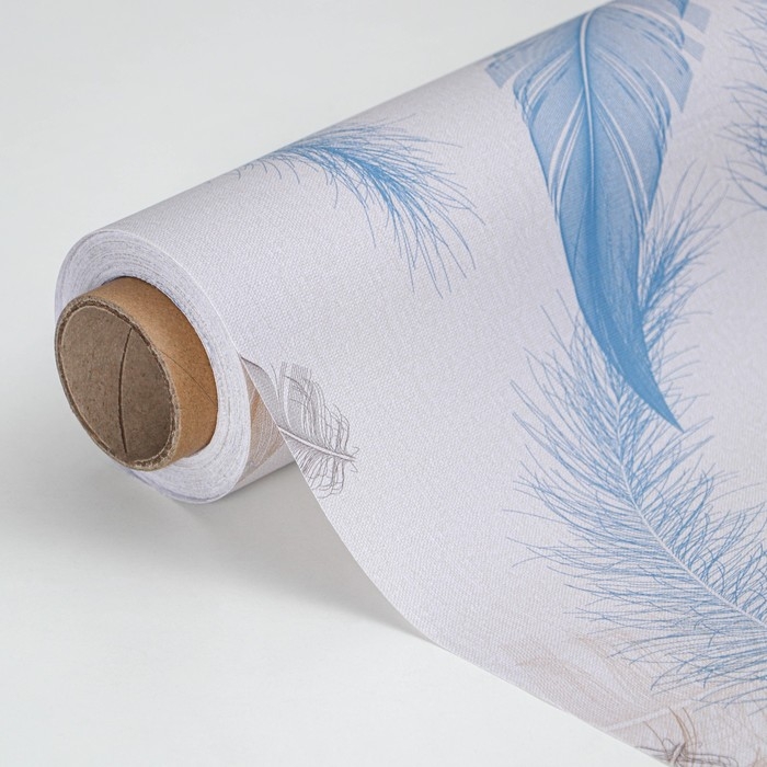 Клеёнка на стол на тканевой основе &laquo;Перья&raquo;, ширина 137 см, рулон 20 метров, толщина 0,25 мм, цвет серый