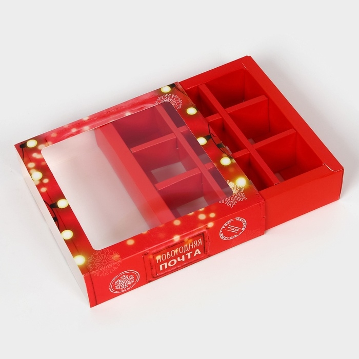 Новый год. Коробка под 9 конфет Новый год. Коробка под 9 конфет "Новогодняя почта", 13,8 х 13,8 х 3,8 , кондитерская упаковка