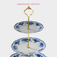 Блюдо керамическое 3-х ярусное Доляна &laquo;Дымка&raquo;, d=15,5/17/23 см