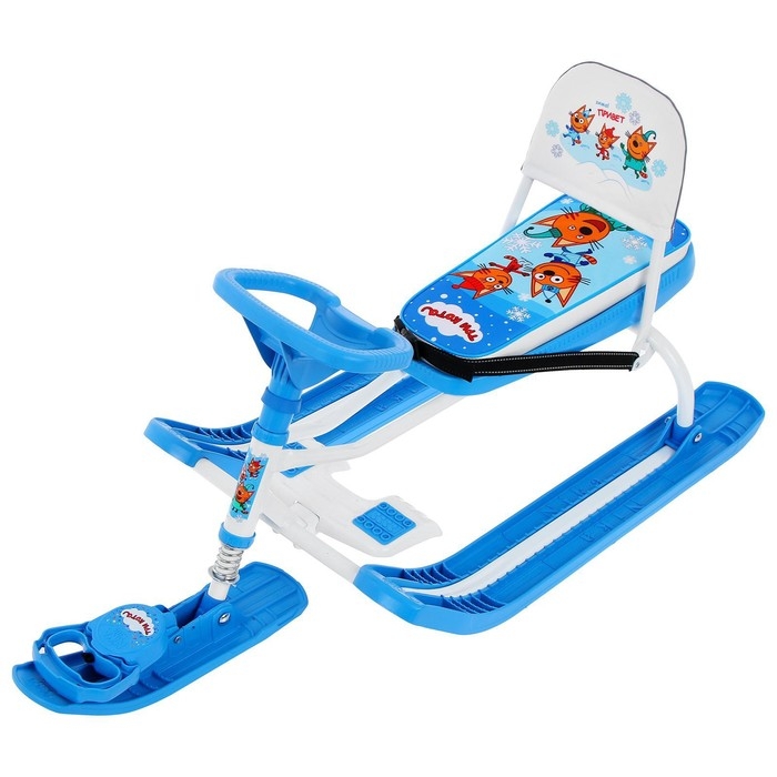 Снегокат &laquo;Тимка спорт 4-1 Три кота&raquo;, ТС4-1/ТК, со спинкой и ремнём безопасности, цвет голубой/белый