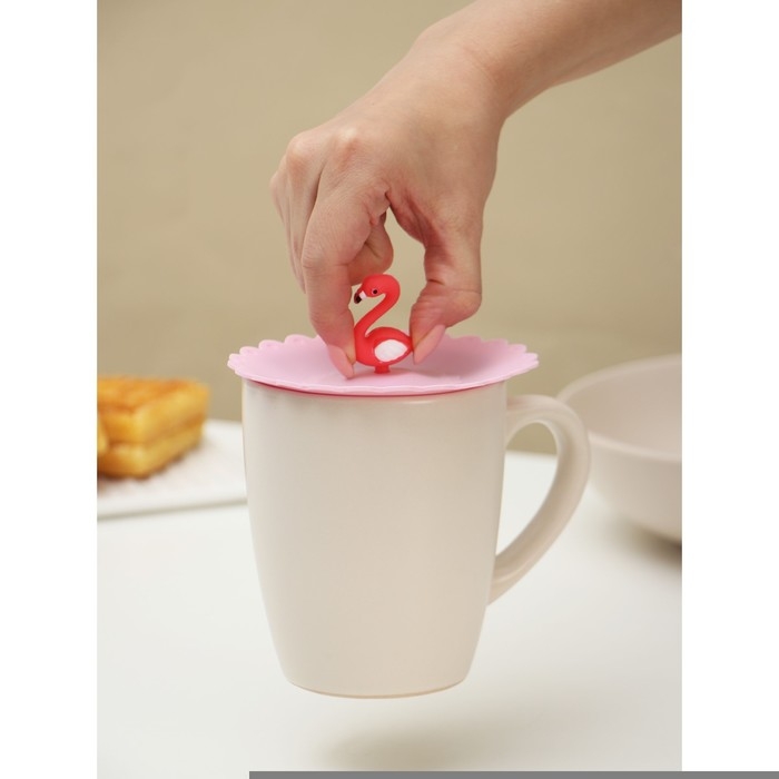 Крышка - непроливайка силиконовая Доляна &laquo;Фламинго&raquo;, d=11 см, цвет розовый