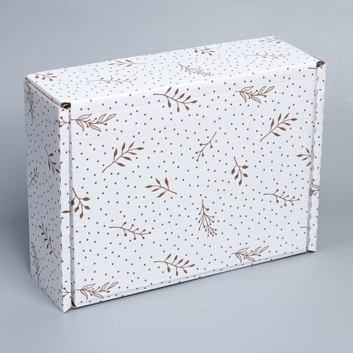 Коробка подарочная сборная, упаковка, &laquo;Веточки&raquo;, белый, 27 х 21 х 9 см