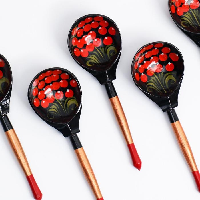 Ложка  &laquo;Чернушка&raquo;, полубаская, 19&times;6 см, хохлома, микс