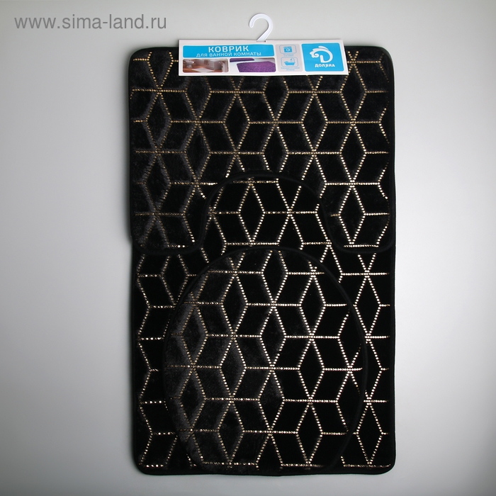Набор ковриков для ванны и туалета Доляна «Геометрик», 3 шт: 35×40, 40×50, 50×80 см, цвет чёрный Набор ковриков для ванны и туалета Доляна «Геометрик», 3 шт: 35×40, 40×50, 50×80 см, цвет чёрный
