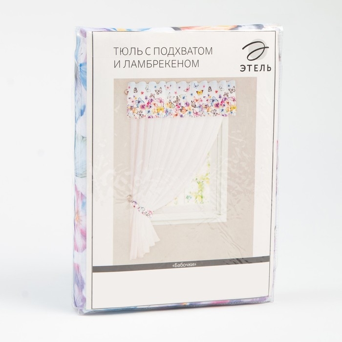 Тюль с подхватом и ламбрекеном "Бабочки" 250х200см, 100% п/э, вуаль
