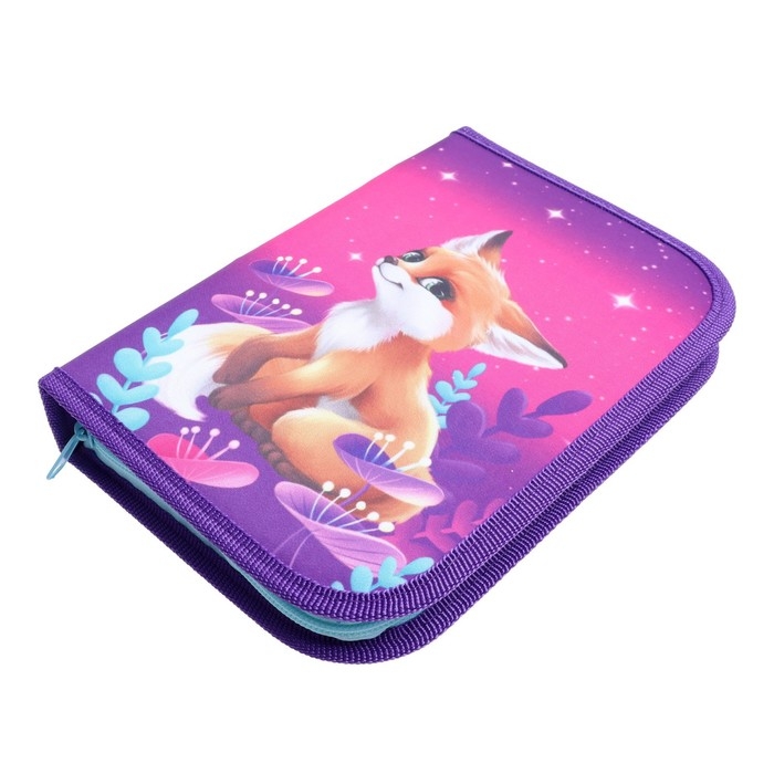 Пенал 3 секции, вкладка внутри, 140 х 210 х 40 мм, тканевый, Calligrata TOP Block Пенал 3 секции, вкладка внутри, 140 х 210 х 40 мм, тканевый, Calligrata TOP Block "Лисичка"