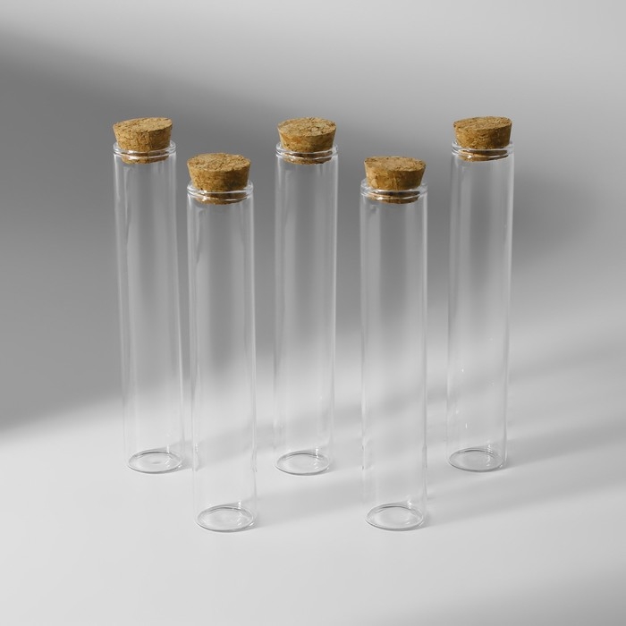 Набор баночек для хранения бисера, d = 2,2 &times; 12 см, 5 шт, в контейнере, 13,5 &times; 13,5 &times; 3,5 см