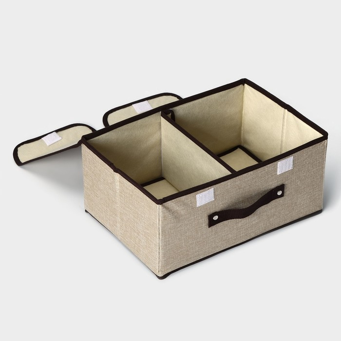 Короб стеллажный для хранения с двойной крышкой Доляна &laquo;Тэри&raquo;, 36&times;25&times;16 см, цвет бежевый