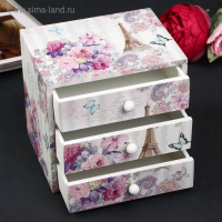 Шкатулка дерево комод 3 ящика "Эйфелева башня и букет цветов" 14,8х15,6х11,6 см