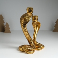 Подсвечник полистоун на 2 свечи "Две королевские кобры" золото 14,5х10,5х21,2 см Подсвечник полистоун на 2 свечи "Две королевские кобры" золото 14,5х10,5х21,2 см
