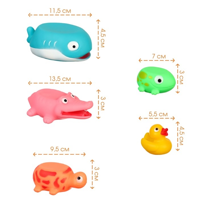 Набор резиновых игрушек для ванны &laquo;Пирамидка-брызгалка&raquo;, 20 см, с пищалкой, 5 шт, Крошка Я