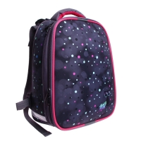 Рюкзак каркасный школьный 38 х 30 х 16 см, эргономичная спинка, Stavia "Кот + горох", серый