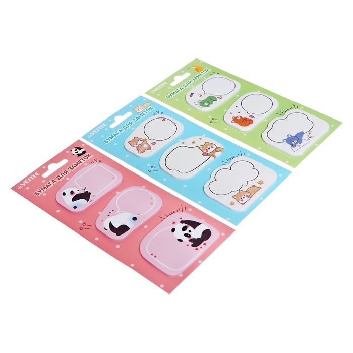 Блок с липким краем 55 х 55 мм, фигурный, deVENTE Shiba, Panda, Bear, 3 цветов х 20 листов, МИКС